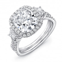 Uneek Three-Stone Engagement Ring with 3-Carat Cushion-Cut Center on Halo and Pave Double Shank - LVS983CU-3CTCU