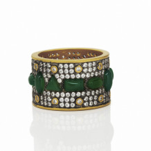 Freida Rothman Mixed Geo Green Agate Pave Wide Cigar Band - YRZR090076B-GAG-5