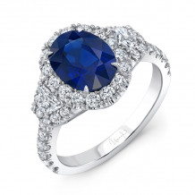 Uneek Oval Sapphire-Centered Three-Stone Engagement Ring with Trapezoid Diamond Sidestones - LVS989OVBS