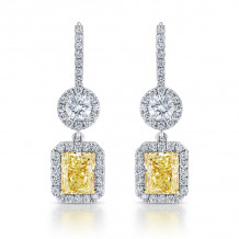 Uneek Radiant Fancy Yellow Diamond Dangle Earrings with Accent Round Diamonds - LVE928RADFY