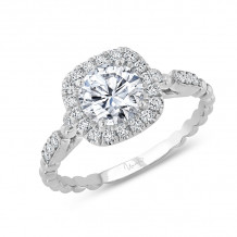 Uneek Us Collection Round Diamond Halo Engagement Ring, with High Polish Bead Accents and Milgrain-Trimmed Pave Bars - SWUS837CUW-6.5RD