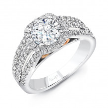 Uneek Luminare Round-Diamond-on-Cushion-Halo Engagement Ring with Triple Split Shank and Scroll Filigree - A110CU-6.5RD