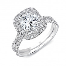 Uneek Round Diamond Engagement Ring with Double Cushion Halo and Pave Double Shank - LVS995CU-6.5RD