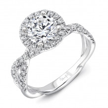 Uneek Round Diamond Halo Engagement Ring with Double Pave Infinity-Style Crisscross Shank - SM818RD-7.0RD