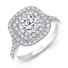 Uneek Round Diamond Engagement Ring with Cushion-Shaped Double Halo, Filigree Detail and Surprise Diamonds - SWS224DCU-6.5RD