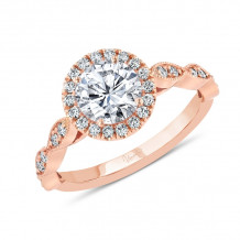 Uneek Us Collection Round Diamond Halo Engagement Ring, with Milgrain-Trimmed Marquise-Shaped Clusters - SWUS188RDR-6.5RD