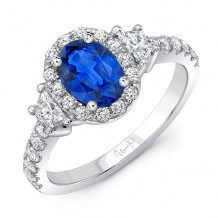 Uneek Contemporary Oval Blue Sapphire-Center Three-Stone Engagement Ring - LVS1008OVBS