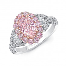 Uneek Oval Light Pink Diamond Engagement Ring SI2 GIA Certified with Pink Purple Diamonds, White Round and Half Moon Shaped Diamonds Side Stones - LVS2979OVDD