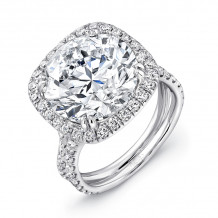 Uneek 9-Carat Round Diamond Halo Engagement Ring with Pave Silhouette Double Shank - LVS887