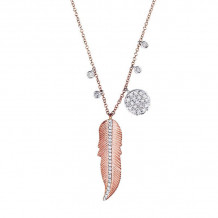 Meira T Rose Gold Feather Diamond Necklace