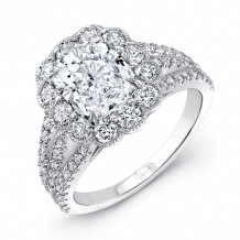 Uneek Cushion-Cut Diamond Engagement Ring with Antique-Inspired Scalloped Halo and Triple-Split Upper Shank - LVS976CU