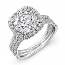 Uneek Round Diamond Engagement Ring with Cushion-Shaped Halo and Pave Triple Shank - LVS904-8.0RD