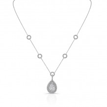 Uneek Pear-Shaped Diamond Pendant Necklace with Double Halo and Pave Hollow Disc Stations - LVN627