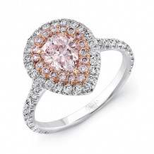Uneek Pear-Shaped Pink Diamond Engagement Ring with Pink Diamond Inner Halo and White Diamond Outer Halo - LVS943-7X5PS