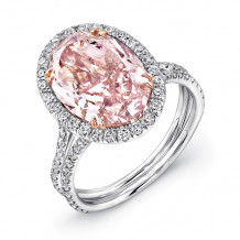 Uneek Oval Fancy Brown Pink Diamond Halo Engagement Ring with Silhouette Double Shank - LVS889
