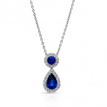 Uneek Pear and Round Blue Sapphire Pendant with Diamond Halos - LVNMT1843S