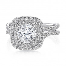 Uneek Round Diamond Engagement Ring with Cushion-Shaped Double Halo and Pave Double Shank - LVS923-6.5RD