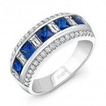 Uneek Princess-Cut Blue Sapphire Band with Baguette Diamond Accents - LVBMT0190S