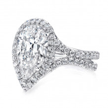 Uneek Pear-Shaped Diamond Halo Engagement Ring with Pave Silhouette Double Shank - LVS959