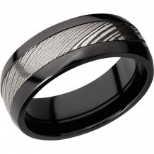 Lashbrook Black & White Zirconium 8mm Men's Wedding Band - ZPF8D14_DAMASCUS+ACID_POLISH