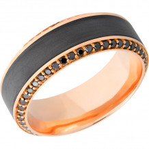 Lashbrook Black & Rose 18k Gold 8.5mm Men's Wedding Band - 18KR8.5HB14.5_ZIRCONIUMBEVELETERNITYBLKDIA.01BEAD+POLISH