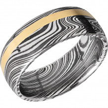 Lashbrook Black White & Yellow Damascus Steel 8mm Men's Wedding Band - D8D12OCMARBLE_14KY+ACID