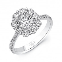 Uneek Cushion-Cut Diamond Engagement Ring with Floral-Inspired Shared-Prong Round Diamond Halo - LVS1015CU