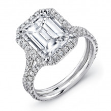 Uneek 5-Carat Emerald-Cut Diamond Halo Engagement Ring with Pave Double Shank - LVS945