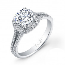 Uneek Round-Diamond-on-Cushion-Halo Engagement Ring with Split Upper Shank - USM022CU-6.5RD