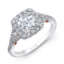 Uneek Cancelli Round Diamond Engagement Ring with Cushion-Shaped Halo and Pave Split Shank - A104CUWR-6.5RD