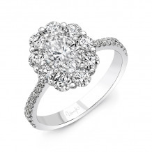 Uneek Oval Diamond Engagement Ring Petals Collection Round Diamond Halo - LVS1015OV
