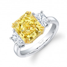 Uneek Three-Stone Engagement Ring with Radiant-Cut Fancy Yellow Diamond Center - LVS811