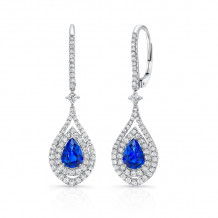 Uneek Pear-Shaped Blue Sapphire Dangle Earrings with Diamond Double Halos - LVEDN2016S