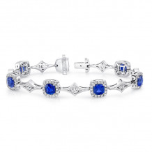 Uneek Cushion-Cut Sapphire Bracelet with Channel-Set Diamonds in Milgrain-Trimmed Rhomboid Links - LBR193CU