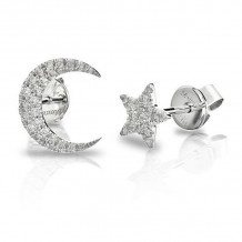 Meira T White Gold Moon and Star Earrings