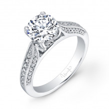 Uneek Round Diamond Engagement Ring with Three-Sided Micropave Upper Shank and Milgrain Edging - USM023-7.5RD