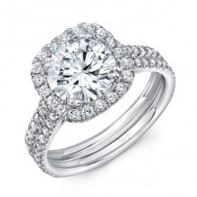 Uneek 5-Carat Cushion-Cut Diamond Halo Engagement Ring with Pave Double Shank - LVS963