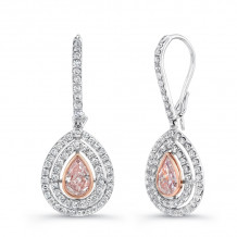 Uneek Pear-Shaped Pink Diamond Double Halo Dangle Earrings - LVE258