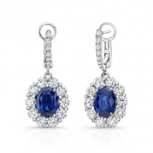 Uneek Oval Blue Sapphire Dangle Earrings with Scallop-Illusion Diamond Halos - LVE1015OVBS