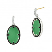 Freida Rothman Industrial Finish Green Agate Oval Short Drop Earring - IFPKZME49-1-14K