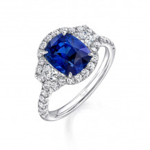 Uneek Sapphire-and-Diamond Three-Stone Engagement Ring with Pave Halo - LVS981