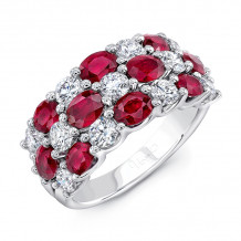 Uneek Oval Ruby and Round Diamond Three-Row Band - LVBMI131R