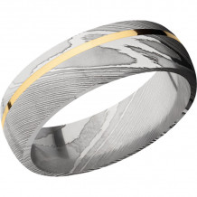 Lashbrook Black White & Yellow Damascus Steel 7mm Men's Wedding Band - D7D11OC_14KY+POLISH