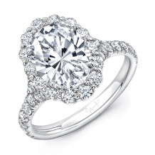 Uneek Oval Diamond Engagement Ring with Shared-Prong Round Diamond Halo and Pave Shank - LVS969OV-2CTOV