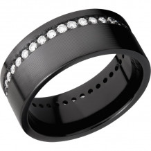 Lashbrook Black Zirconium Diamond 9mm Men's Wedding Band - Z9FOCETERNITYDIA.02BEAD+MACHINE+FINISH