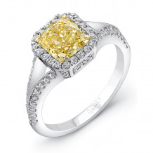 Uneek Cushion-Cut Fancy Yellow Diamond Engagement Ring with Milgrain-Trimmed Diamonds-All-Around Halo and Split Upper Shank - LVS826
