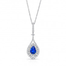 Uneek Pear-Shaped Blue Sapphire Pendant with Diamond Double Halo - LVPDN2026S