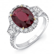 Uneek Contemporary Three-Stone Ring with Oval Ruby Center - LVS1005OVRU