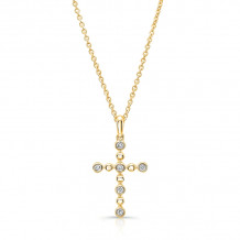 Uneek Petite Cross Pendant with 6 Round Diamonds and Bead Accents - LVNWC826Y