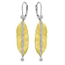 Meira T 14k Yellow Gold Diamond Long Leaf Earrings